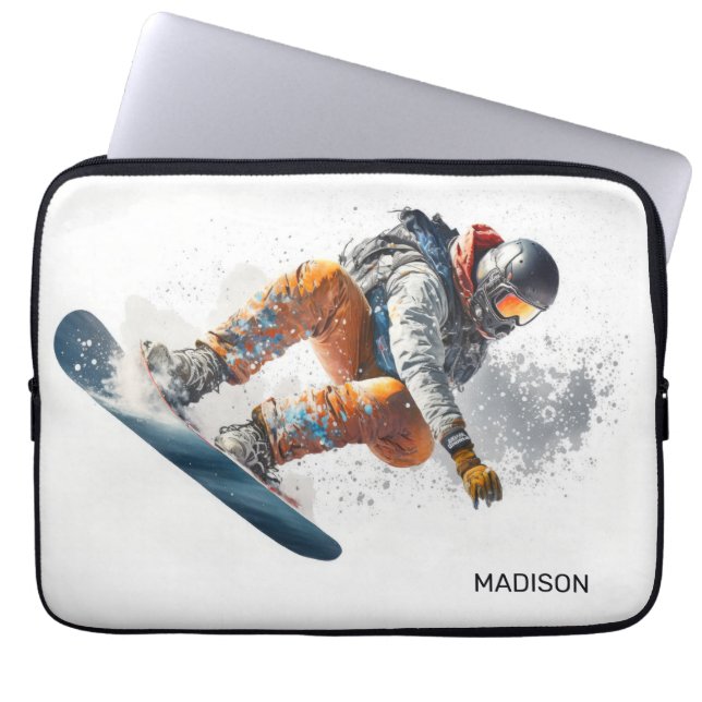 Aangepaste naam Snowboarder Illustratie Laptop Sleeve (Voorkant)