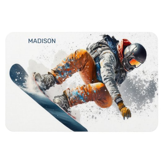 Aangepaste naam Snowboarder Illustratie Magneet (Horizontaal)