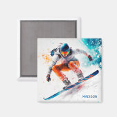 Aangepaste naam Snowboarder Illustratie Magneet (Voorkant / Achterkant)