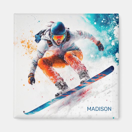 Aangepaste naam Snowboarder Illustratie Magneet (Voorkant)