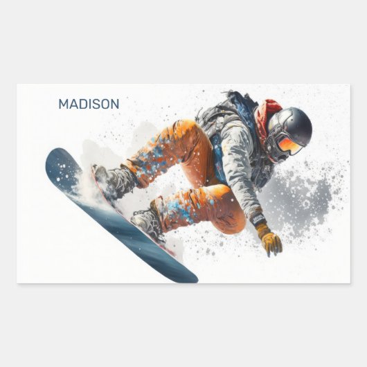 Aangepaste naam Snowboarder Illustratie Rechthoekige Sticker (Voorkant)