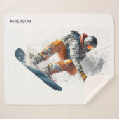 Aangepaste naam Snowboarder Illustratie Sherpa Deken (Voorkant (horizontaal))