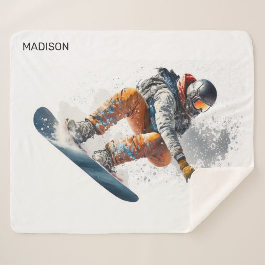 Aangepaste naam Snowboarder Illustratie Sherpa Deken (Voorkant (horizontaal))