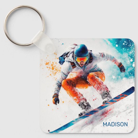 Aangepaste naam Snowboarder Illustratie Sleutelhanger (Voorkant)