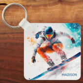 Aangepaste naam Snowboarder Illustratie Sleutelhanger (Voorkant)