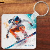 Aangepaste naam Snowboarder Illustratie Sleutelhanger (Achterkant)