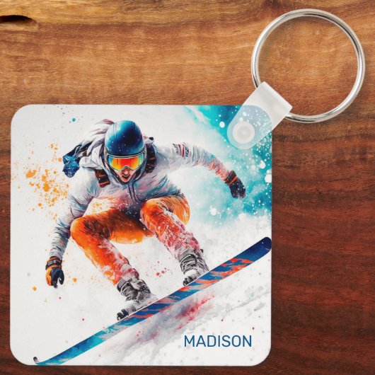Aangepaste naam Snowboarder Illustratie Sleutelhanger (Achterkant)