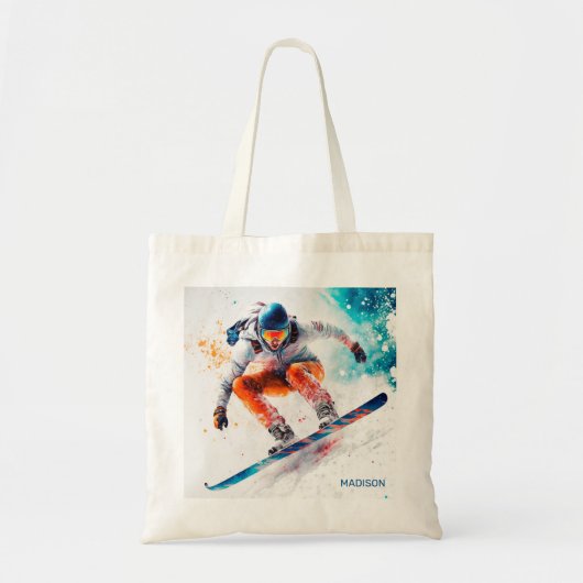Aangepaste naam Snowboarder Illustratie Tote Bag (Voorkant)