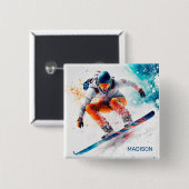Aangepaste naam Snowboarder Illustratie Vierkante Button 5,1 Cm (Voorkant /achterkant)