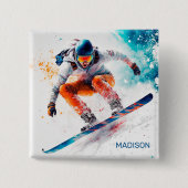 Aangepaste naam Snowboarder Illustratie Vierkante Button 5,1 Cm (Voorkant)