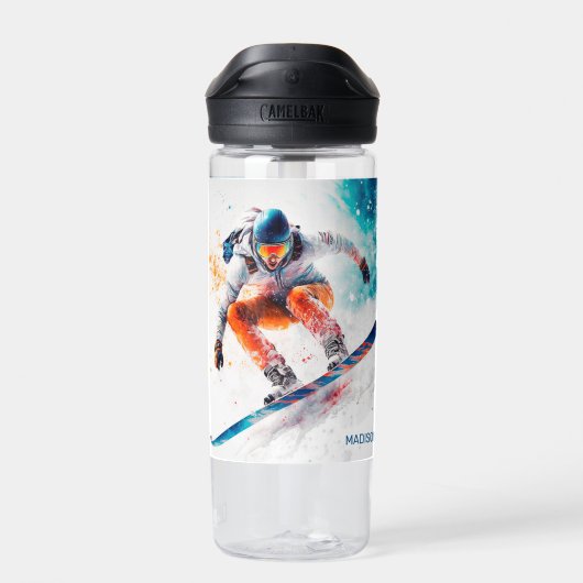 Aangepaste naam Snowboarder Illustratie Waterfles (Achterkant)