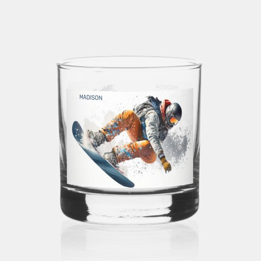 Aangepaste naam Snowboarder Illustratie Whisky Glas (Achterkant)