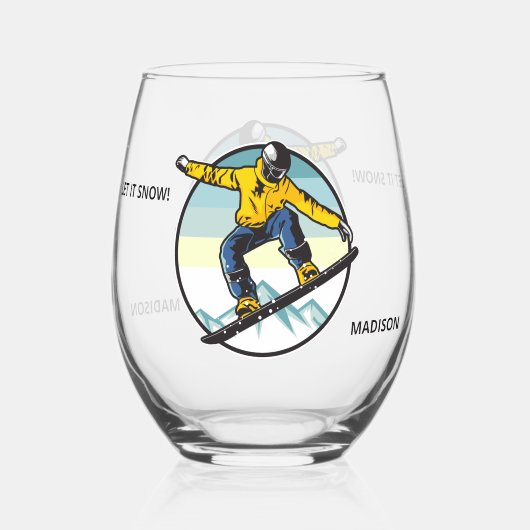 Aangepaste naam Snowboarder Wijnglas Zonder Voet (Voorkant)