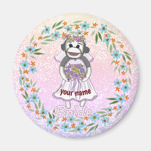 Aangepaste naam Sock Monkey Bride Magneet (Voorkant)