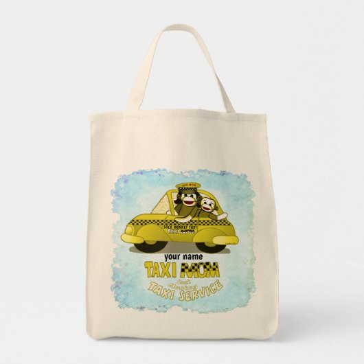aangepaste naam Sock Monkey Taxi mam Tote Bag (Voorkant)