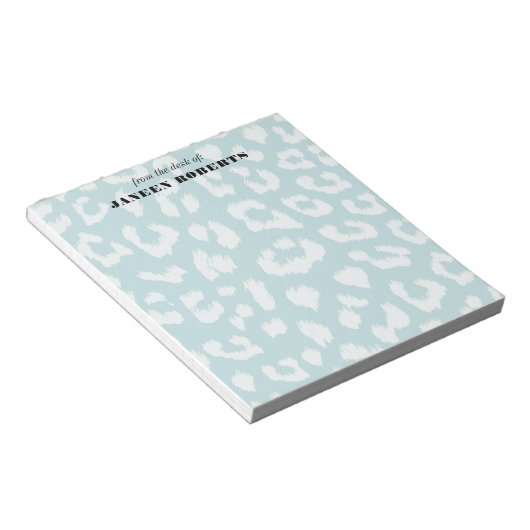 Aangepaste naam Soft Aqua Blue Leopard Print Notitieblok (Schuin)