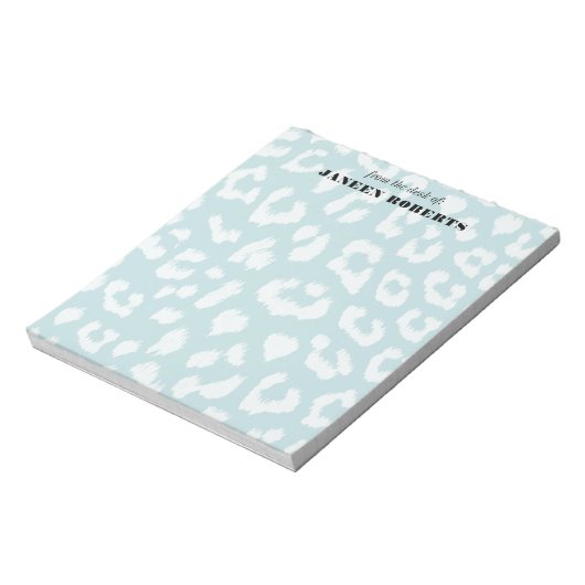Aangepaste naam Soft Aqua Blue Leopard Print Notitieblok (Linkerzijde)