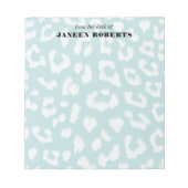 Aangepaste naam Soft Aqua Blue Leopard Print Notitieblok (Voorkant)