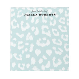 Aangepaste naam Soft Aqua Blue Leopard Print Notitieblok