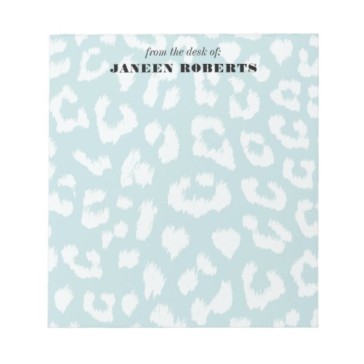 Aangepaste naam Soft Aqua Blue Leopard Print Notitieblok (Voorkant)