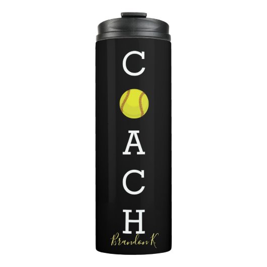 Aangepaste naam Softball Coach Black Thermosbeker (Voorkant)