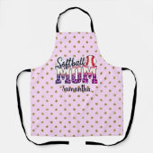 Aangepaste naam Softball mama | Roze en goudpokken Schort (Voorkant)