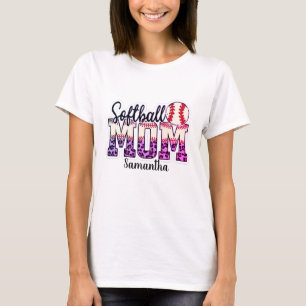 Aangepaste naam Softball mama Roze en goudpokken T-shirt