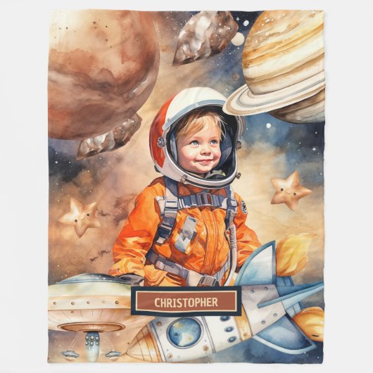 Aangepaste naam Space Blanket Astronaut Planets Bo Fleece Deken (Voorkant)