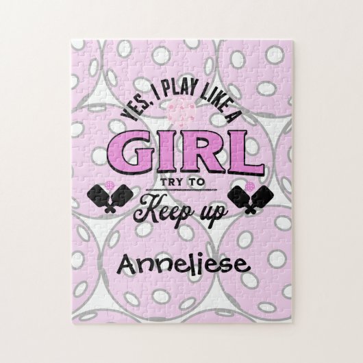 Aangepaste Naam Speel Als Een Meisje Pickeball Legpuzzel (Verticaal)