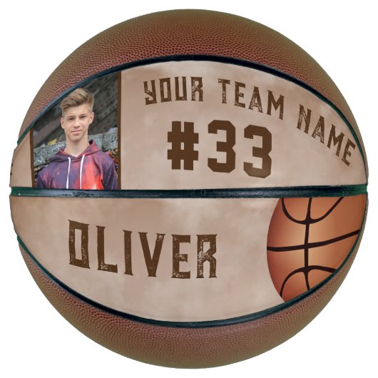 Aangepaste naam speler en nummer teamnaam foto basketbal (Voorkant)