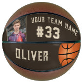 Aangepaste naam speler en nummer teamnaam foto basketbal (Voorkant)