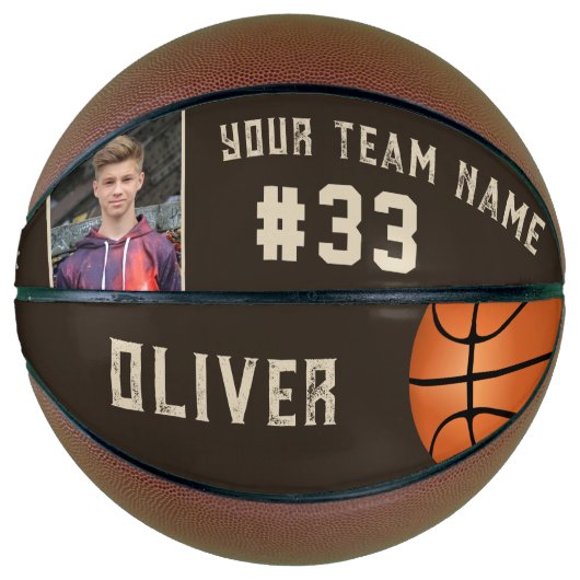 Aangepaste naam speler en nummer teamnaam foto basketbal (Voorkant)