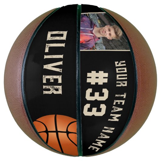 Aangepaste naam speler en nummer teamnaam foto basketbal (Verticaal)