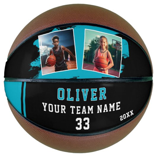 Aangepaste naam speler nummer team 2 foto basketbal (Voorkant)