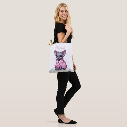 Aangepaste Naam Sphynx Cat Canvas tas Roze Deken (Op model)