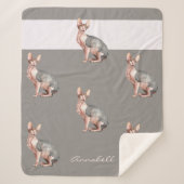 Aangepaste naam Sphynx kattehaarloos kattenpatroon Sherpa Deken (Voorkant)