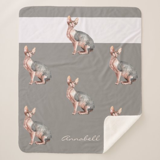 Aangepaste naam Sphynx kattehaarloos kattenpatroon Sherpa Deken (Voorkant)