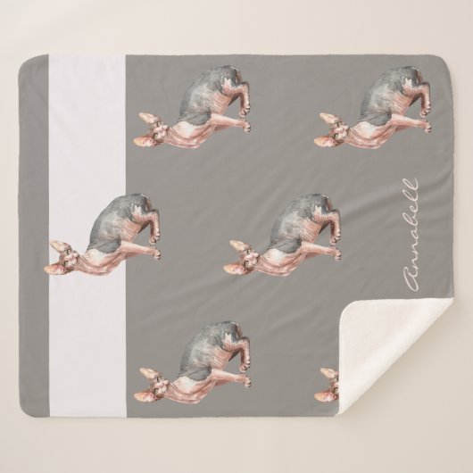 Aangepaste naam Sphynx kattehaarloos kattenpatroon Sherpa Deken (Voorkant (horizontaal))