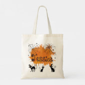 Aangepaste naam Spooky Black Cat Witch Web Spider Tote Bag (Achterkant)