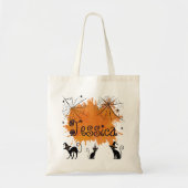 Aangepaste naam Spooky Black Cat Witch Web Spider Tote Bag (Voorkant)