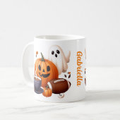 Aangepaste naam spooky Halloween ghost, football Koffiemok (Voorkant links)