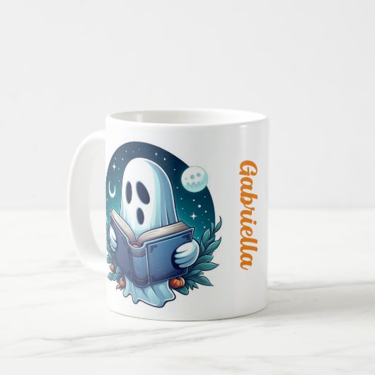 Aangepaste naam spooky Halloween spook lezen Koffiemok (Voorkant links)