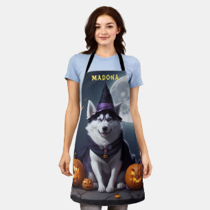 aangepaste naam Spooky Husky Dog Halloween Schort