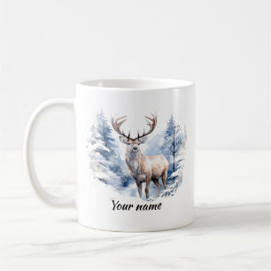 Aangepaste naam Stag Deer Winter Snow Forest Anima Koffiemok