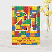 Aangepaste naam Stapelblokken 21ste verjaardag Kaart (Gele Bloem)
