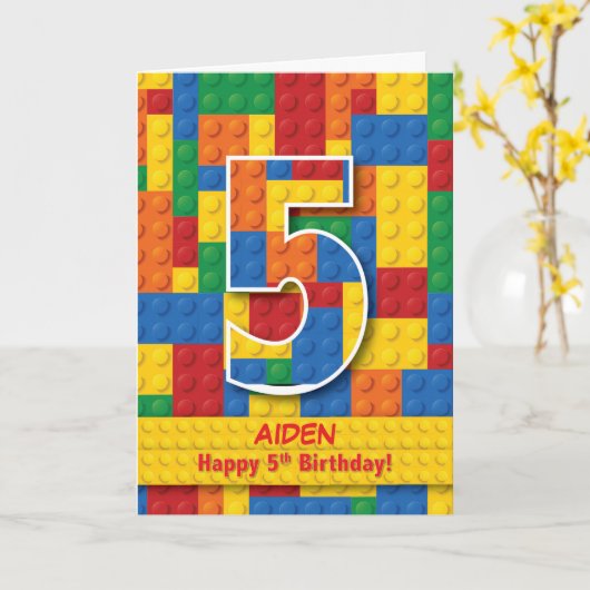 Aangepaste naam Stapelblokken 5e verjaardag Kaart (Gele Bloem)