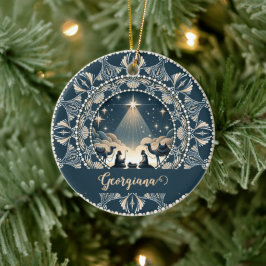 Aangepaste naam Star of Wonder Nativity Dot Mandal Keramisch Ornament