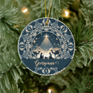Aangepaste naam Star of Wonder Nativity Dot Mandal Keramisch Ornament
