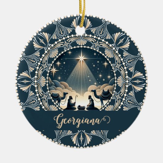 Aangepaste naam Star of Wonder Nativity Dot Mandal Keramisch Ornament (Voorkant)