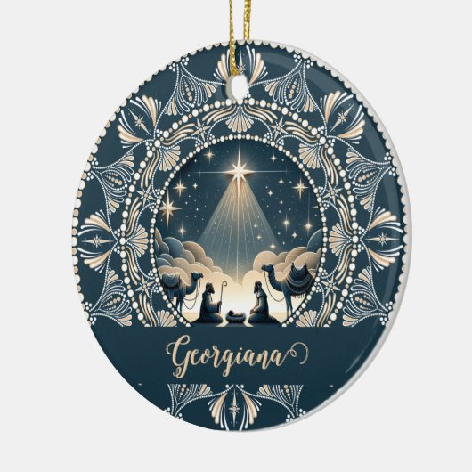 Aangepaste naam Star of Wonder Nativity Dot Mandal Keramisch Ornament (Links)